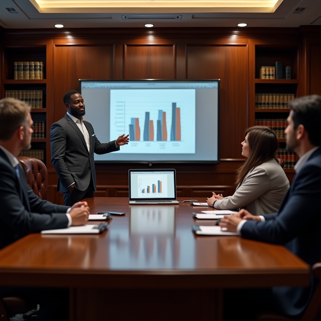 Consultant presenting content audit findings to a team in a conference room